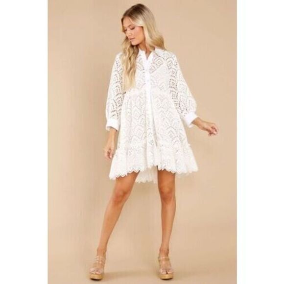 Sundress S21100 Women's Sz S Eyelet White Bloom Mini Collar Dress $190 - Picture 9 of 9